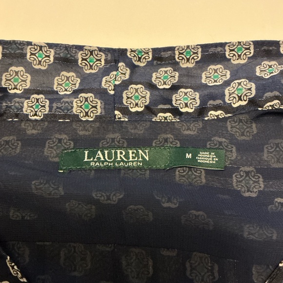 Lauren Ralph Lauren Navy and Teal Patterned Blouse Size Medium - Picture 4 of 6